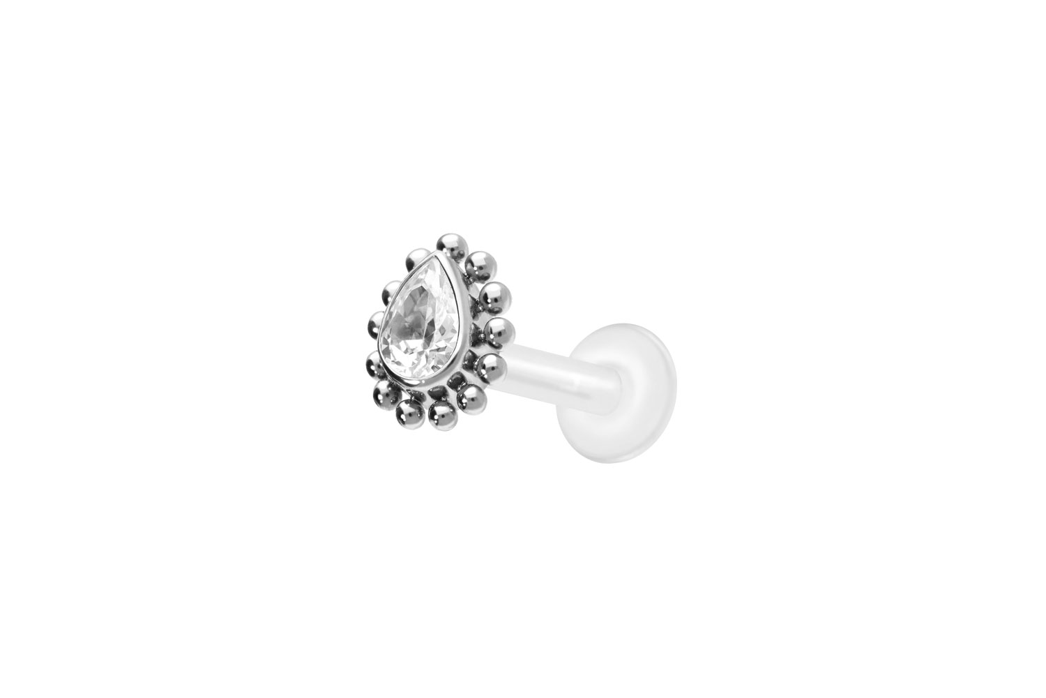 PTFE Labret Piercing mit Innengewinde + Titan-Aufsatz KRISTALLTROPFEN + KUGELN